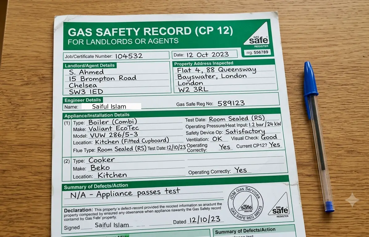cp 12 gas safety certificate london